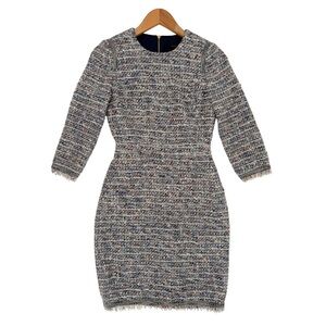 J. Crew 3/4 Length Sleeve Tweed Dress - Blue and Gray